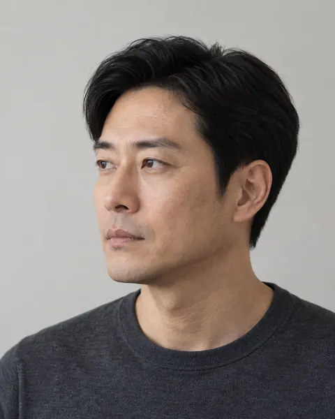Example: a man in his late thirties in a three-quarter view, the angle a full scan adds to the front photo.