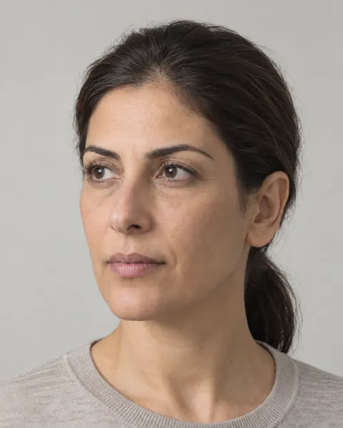 Example: the same woman turned to a three-quarter view, the second of the scan's angles.